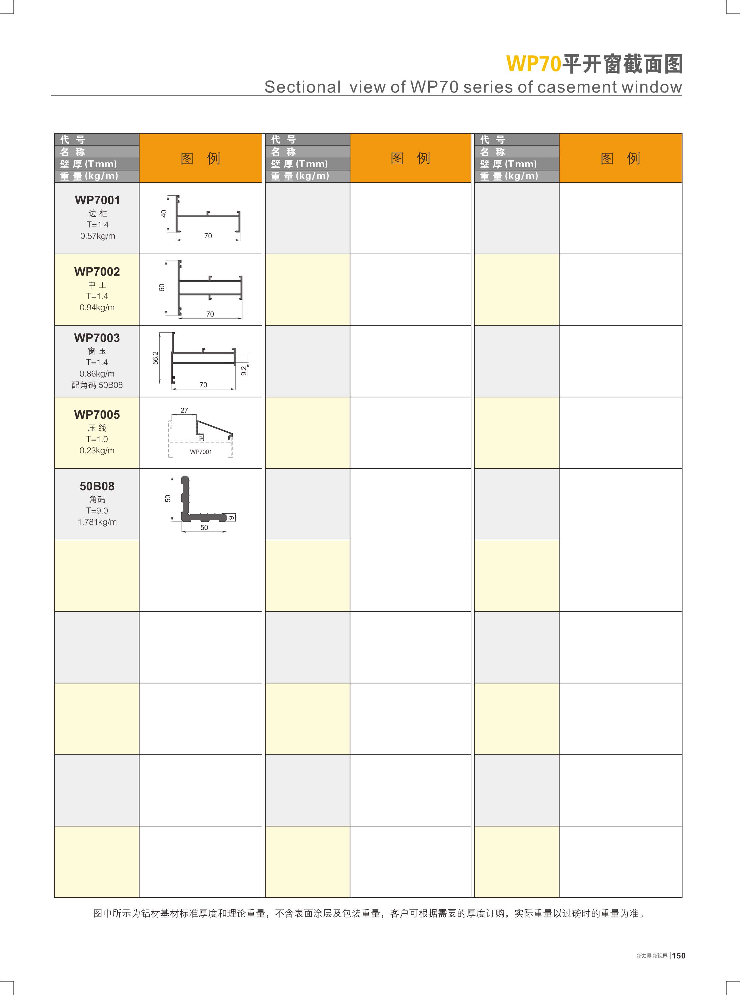 WP70平开窗截面图
